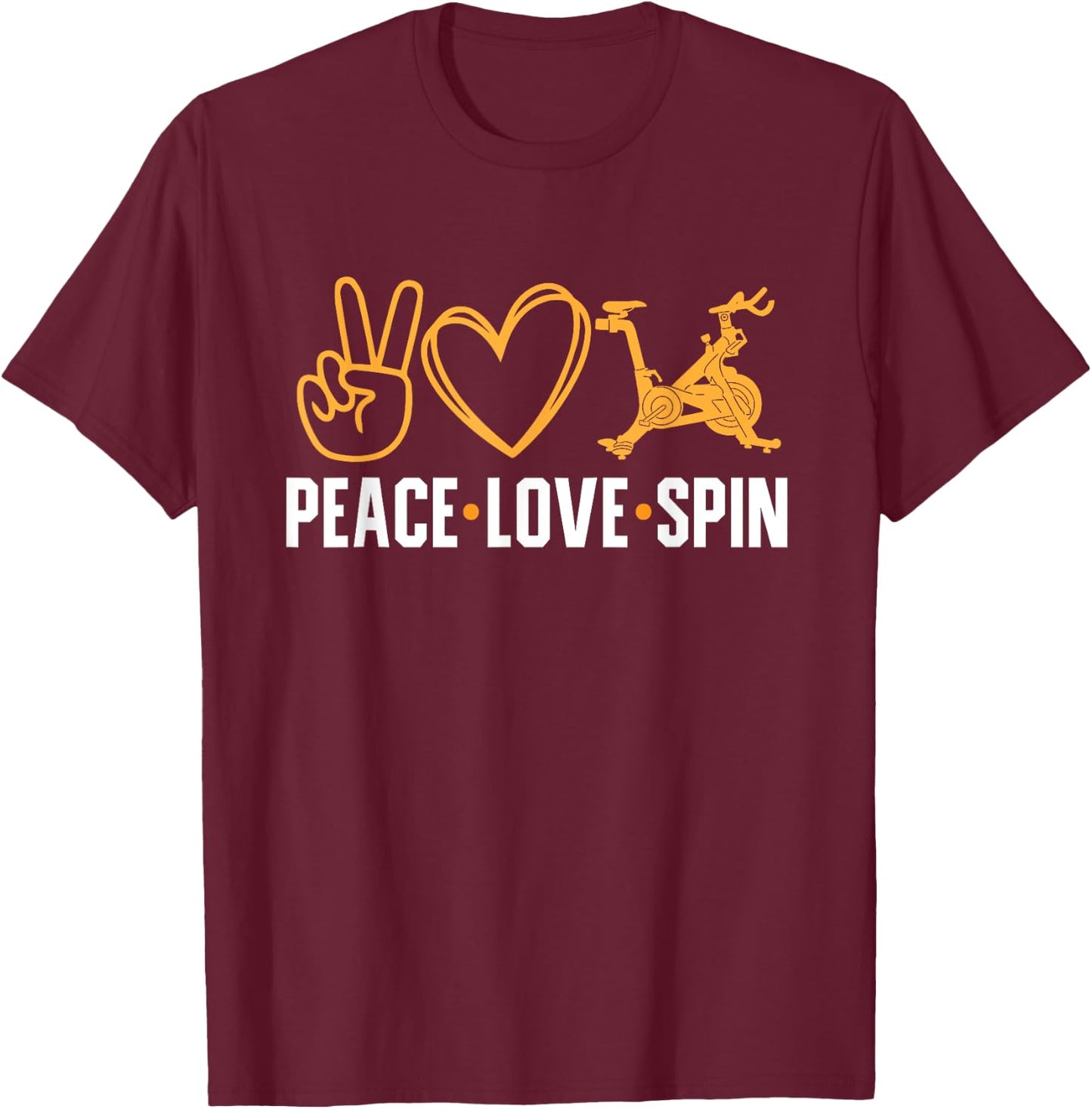 Indoor Cycling Spinning Peace Love Spin Class Workout T-Shirt - T-Shirt | Maroon