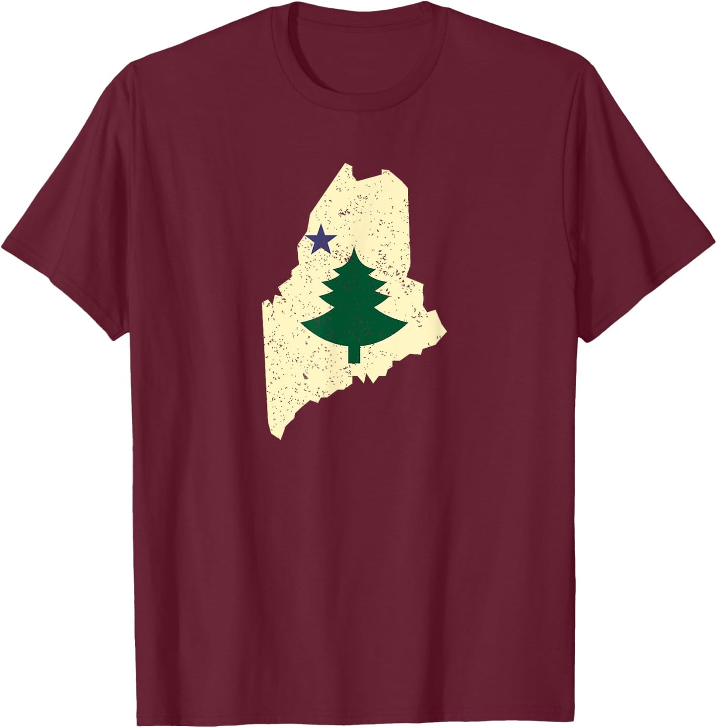 Old Maine State Flag 1901 Pine Tree T-Shirt - T-Shirt | Maroon