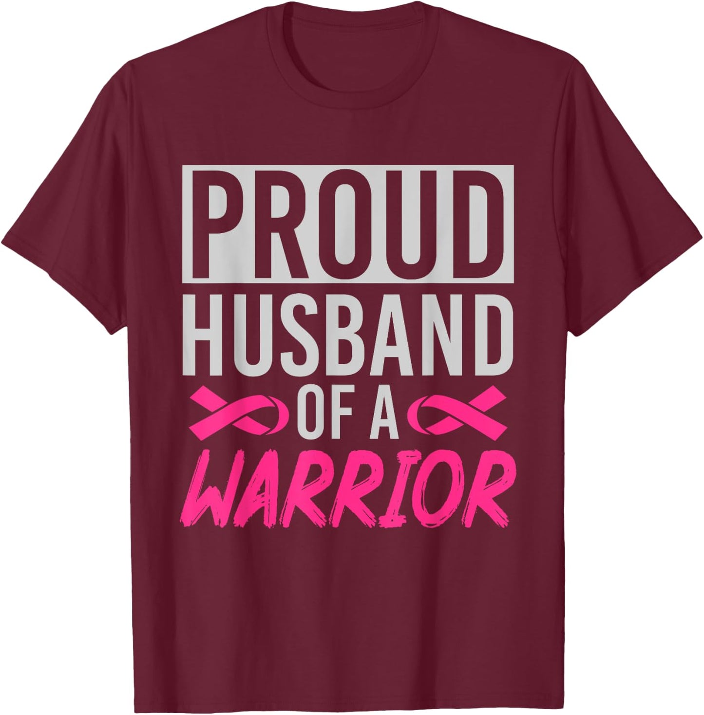 Supporter Husband Pink Ribbon Breast Cancer Awareness T-Shirt - T-Shirt | Maroon