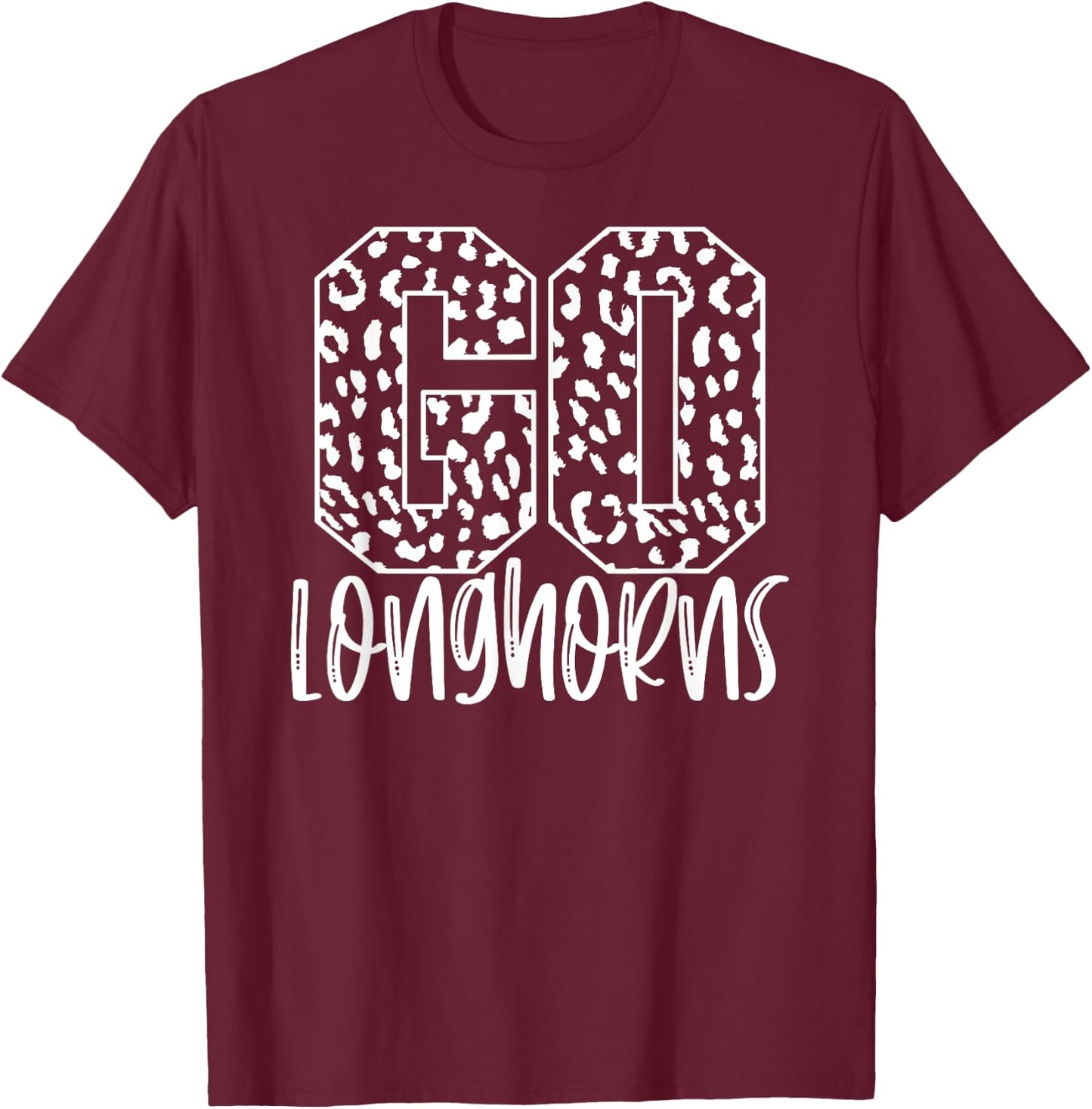 Longhorns Team Mascot School Spirit Game Night Leopard Print T-Shirt - T-Shirt | Maroon