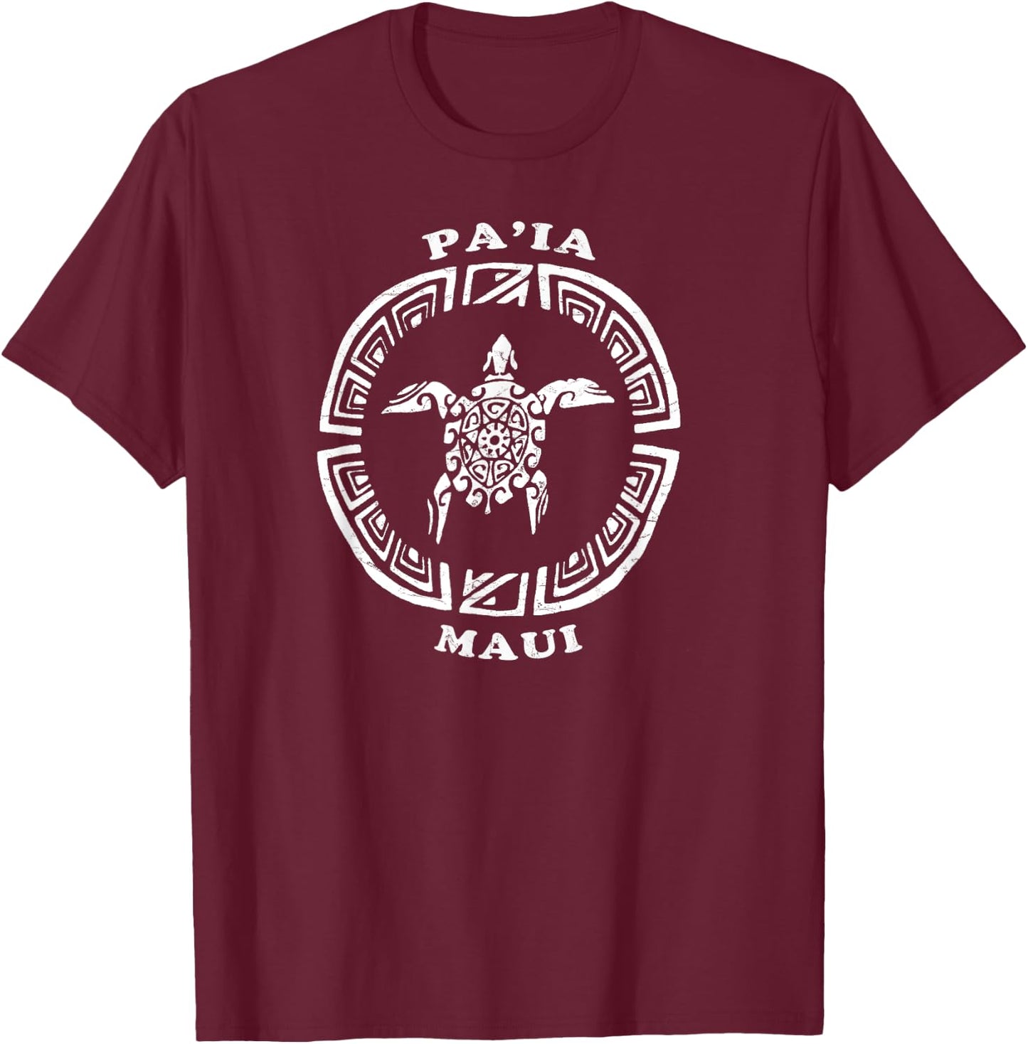 Paia, Maui Vintage Retro Tribal Turtle Vacation T-Shirt - T-Shirt | Maroon
