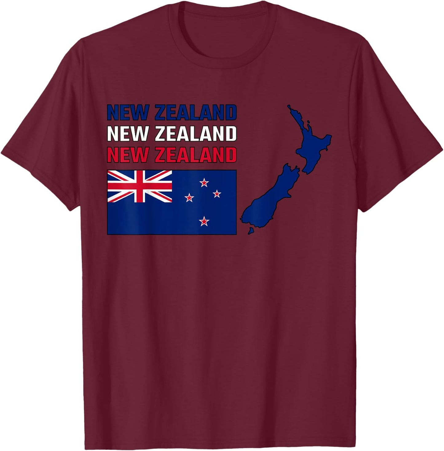New Zealand map with New Zealand flag in colors of the flag T-Shirt - T-Shirt | Maroon