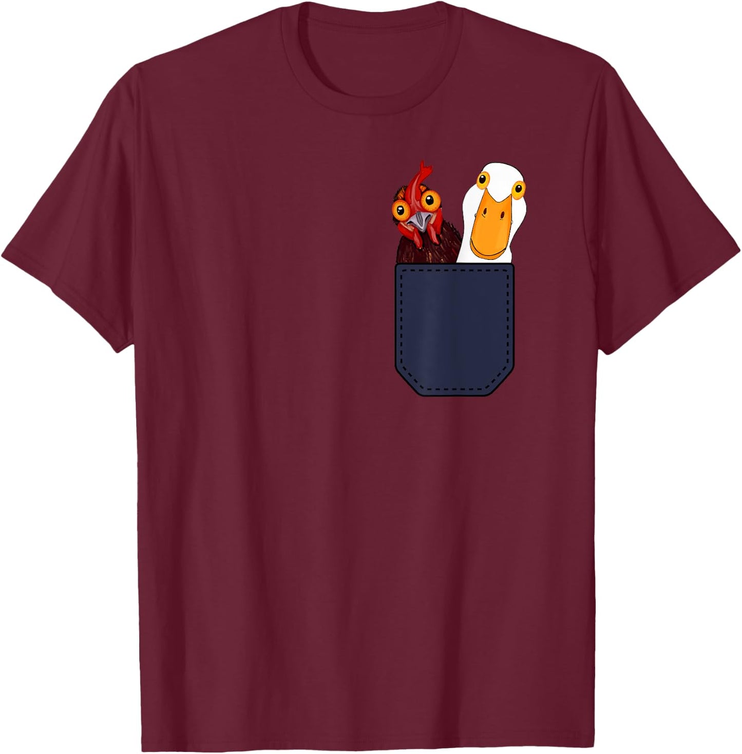 Cute Chicken and Duck in a Pocket. Chicken Farmers Animal T-Shirt - T-Shirt | Maroon