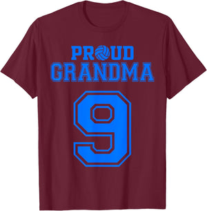 Proud Volleyball Grandma Number 9 B T-Shirt - T-Shirt | Maroon