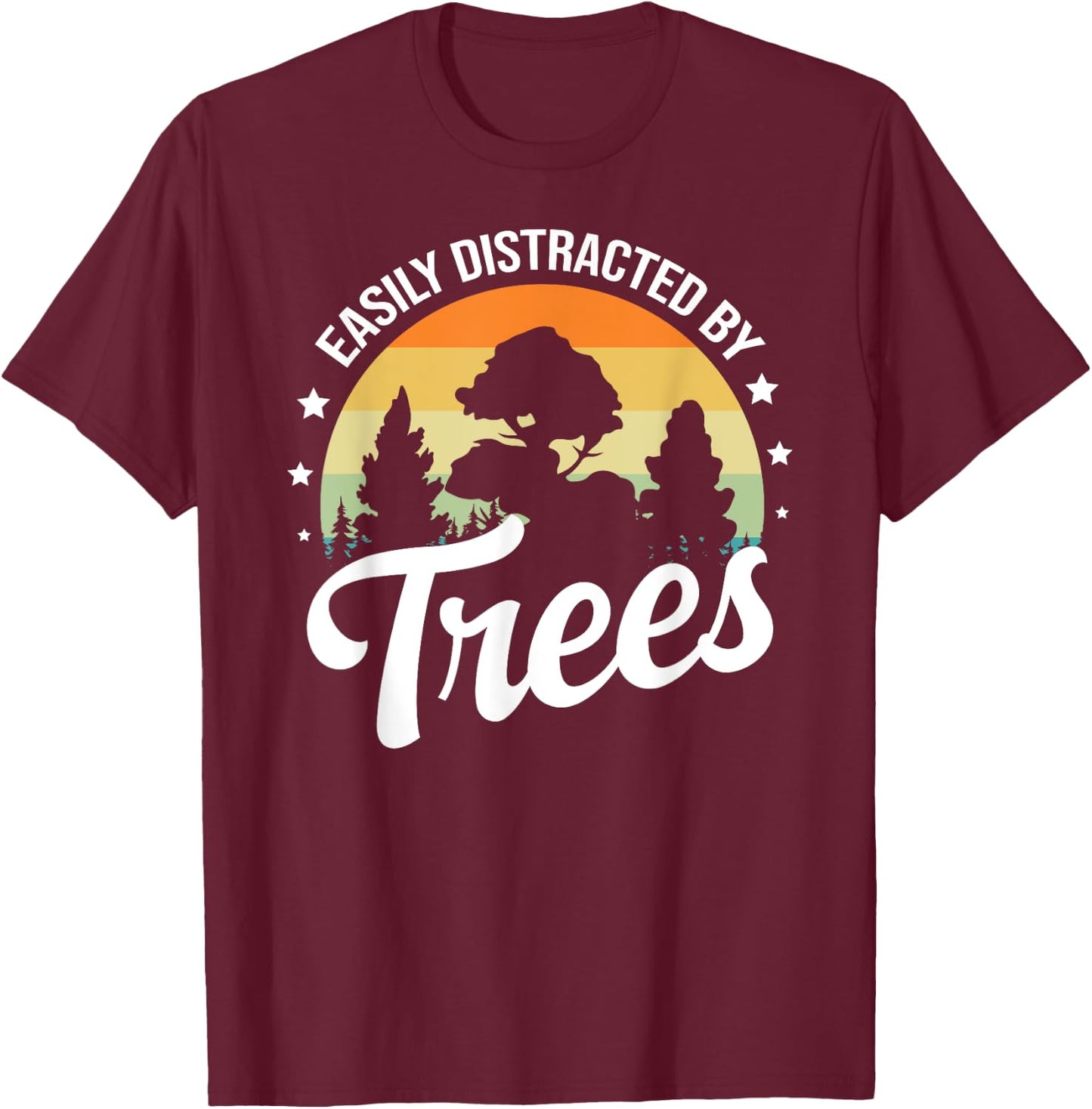 Easily Distracted By Trees women & Kids Retro Vintage Arborist Tree Lover Black Small T-Shirt - T-Shirt | Maroon