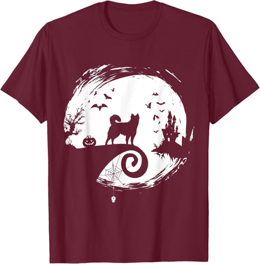 Alaskan Klee Kai Halloween Costume Moon Silhouette Creepy T-Shirt - T-Shirt | Maroon
