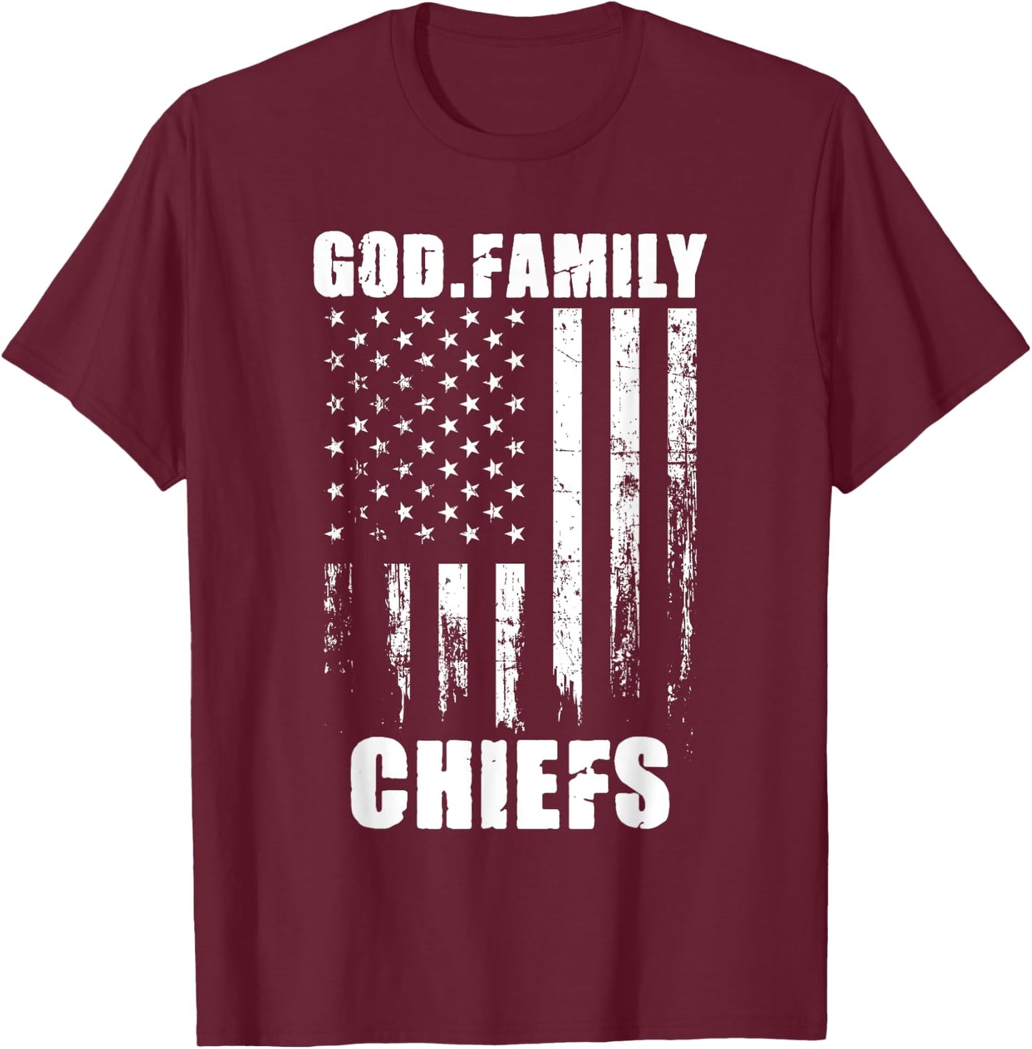 God. Family. Chiefs. Vintage USA Flag T-Shirt - T-Shirt | Maroon