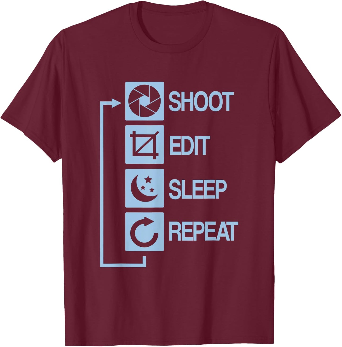 Shoot Edit Sleep Repeat Photography T-Shirt - T-Shirt | Maroon