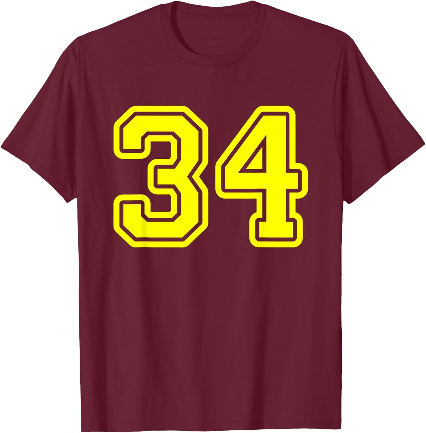 Yellow Sports Team Number #34 T-Shirt - T-Shirt | Maroon