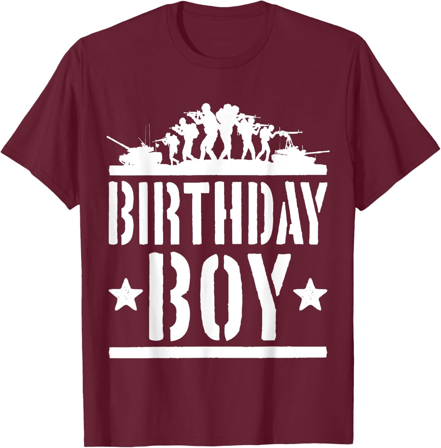Birthday Boy Army Party Kids Present Military Fan Child T-Shirt - T-Shirt | Maroon