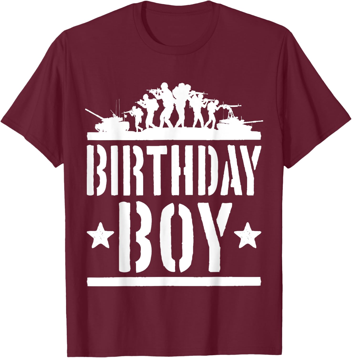 Birthday Boy Army Party Kids Present Military Fan Child T-Shirt - T-Shirt | Maroon