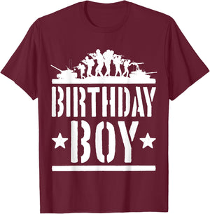 Birthday Boy Army Party Kids Present Military Fan Child T-Shirt - T-Shirt | Maroon