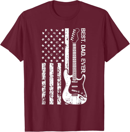 Best Dad Ever Fathers Day Guitar Player Musician Papa Men T-Shirt - T-Shirt | Maroon
