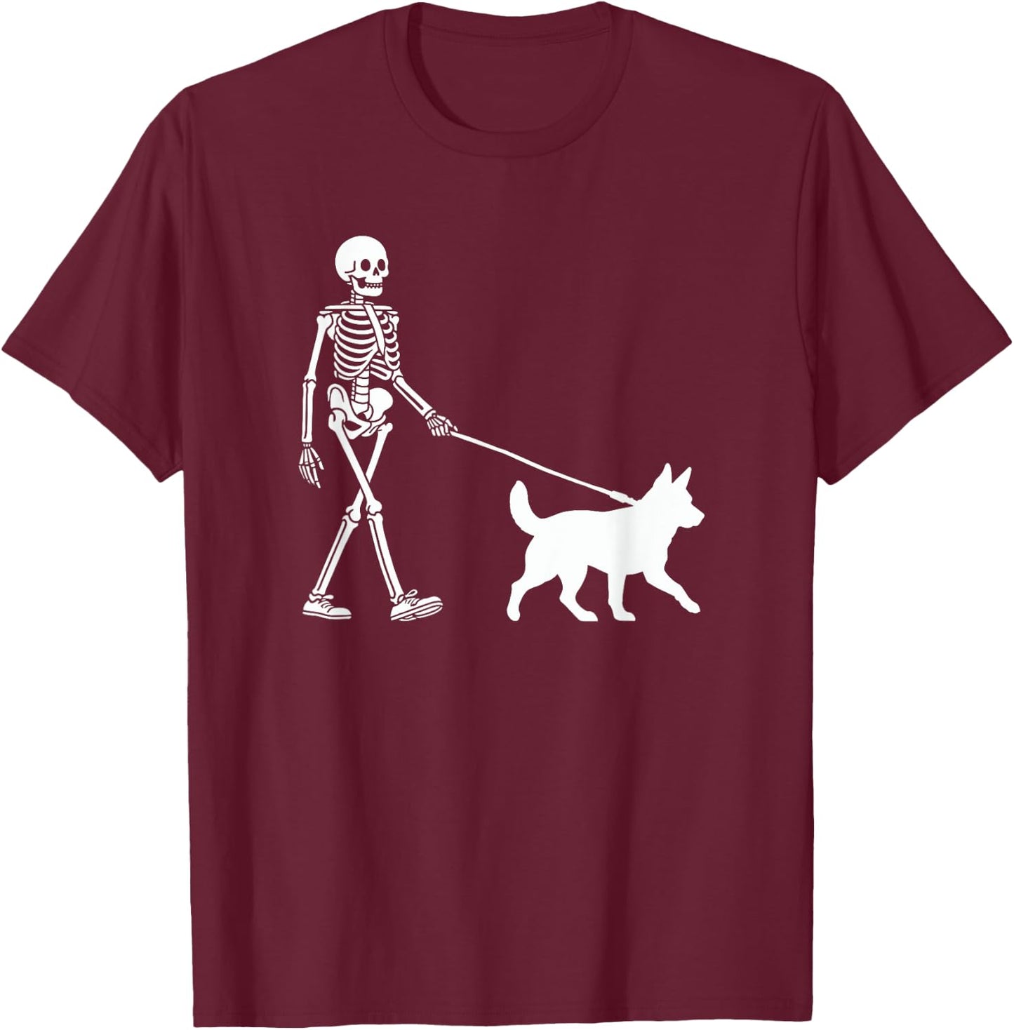 Skeleton Walking a Dog Blue Heeler Halloween Outfit Men Women Kids T-Shirt - T-Shirt | Maroon