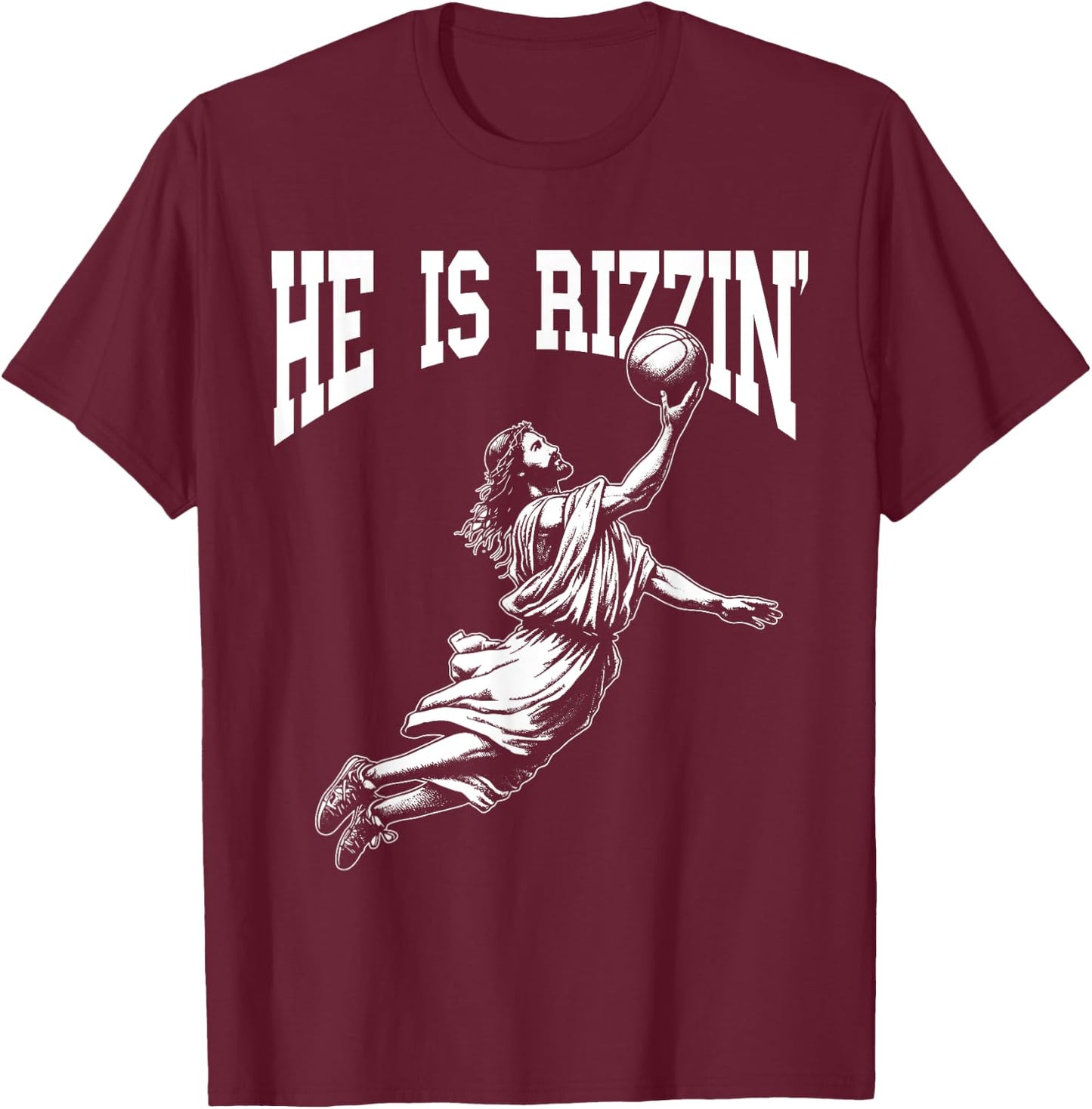 Easter Basketball He Is Rizzin' Jesus Basketball T-Shirt - T-Shirt | Maroon