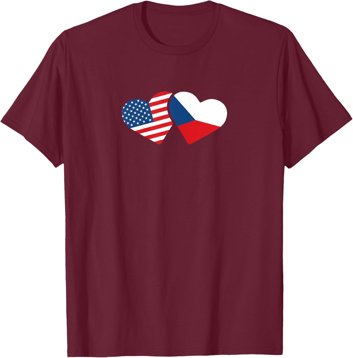 Czech Republic USA Flag T Shirt Heart Czech Americans Love T-Shirt - T-Shirt | Maroon