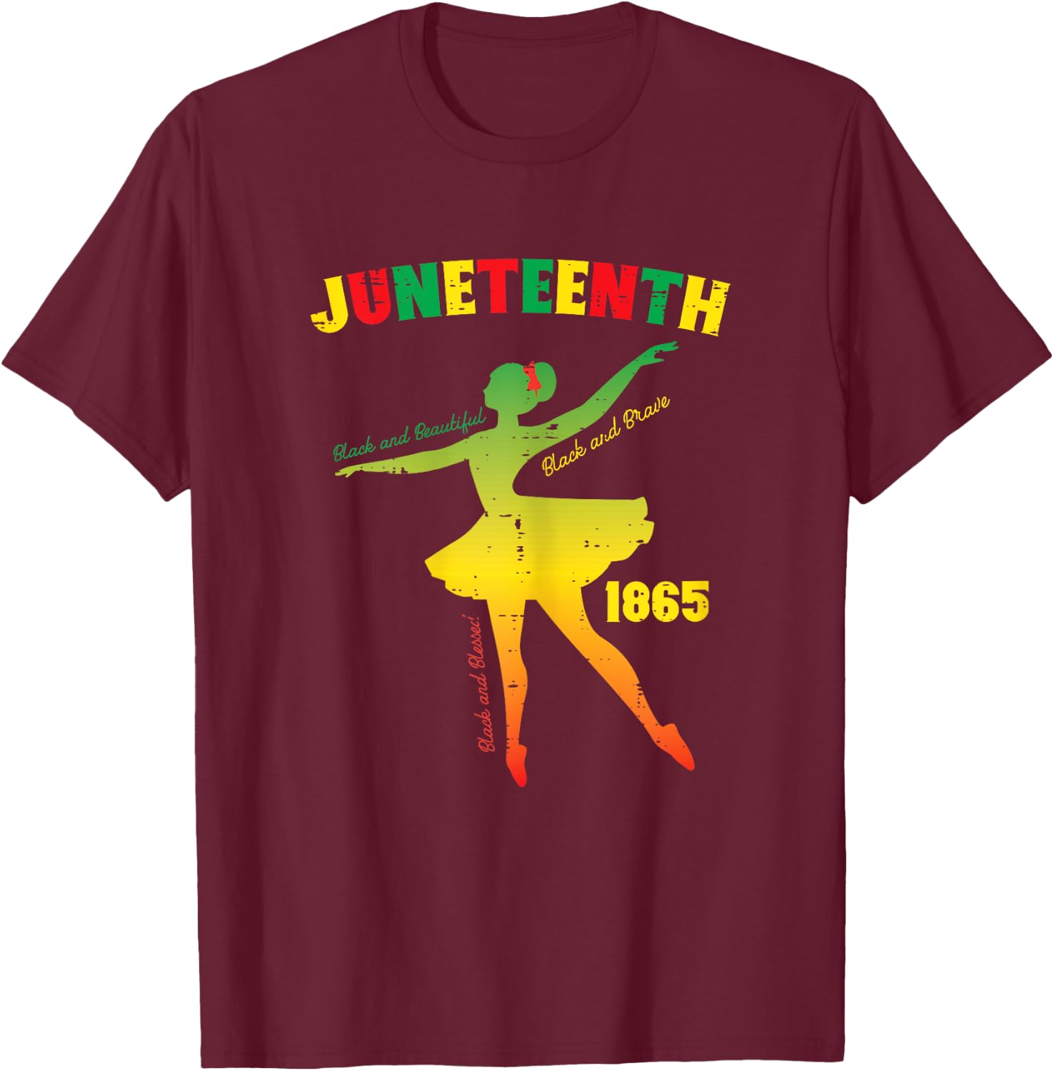 Juneteenth Ballerina Black Beautiful Ballet Girls Kids Women T-Shirt - T-Shirt | Maroon