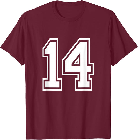 Number 14 Varsity Sports Team Jersey 14th Birthday 14 Years T-Shirt - T-Shirt | Maroon