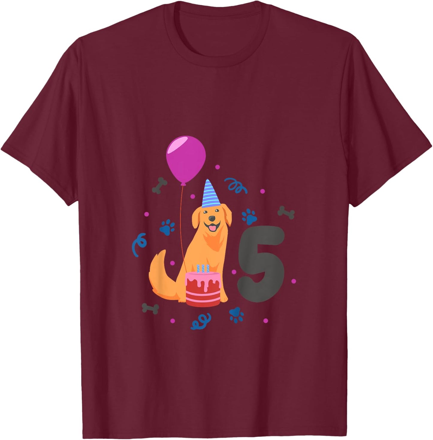 Kids I am 5 with golden retriever - kids birthday 5 years old T-Shirt - T-Shirt | Maroon