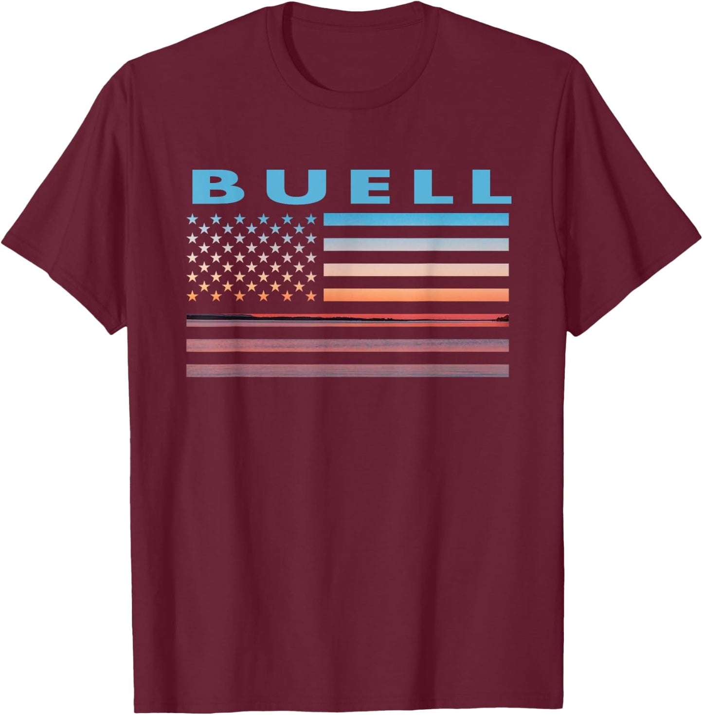 Vintage Sunset American Flag Buell, Montana Men T-Shirt - T-Shirt | Maroon