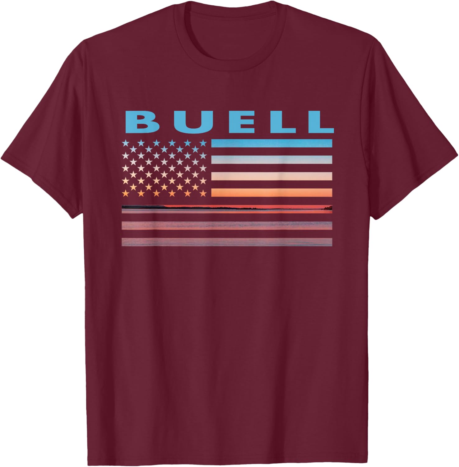 Vintage Sunset American Flag Buell, Montana Men T-Shirt - T-Shirt | Maroon