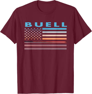 Vintage Sunset American Flag Buell, Montana Men T-Shirt - T-Shirt | Maroon