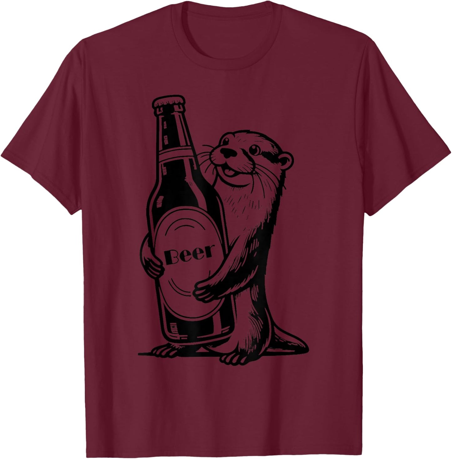 Funny Cute Otter Holding Beer Cool Animal Sea Otters T-Shirt - T-Shirt | Maroon
