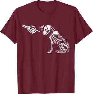 Halloween Spooky Boop Skeleton Hand Touches Dog Nose Men Women T-Shirt - T-Shirt | Maroon