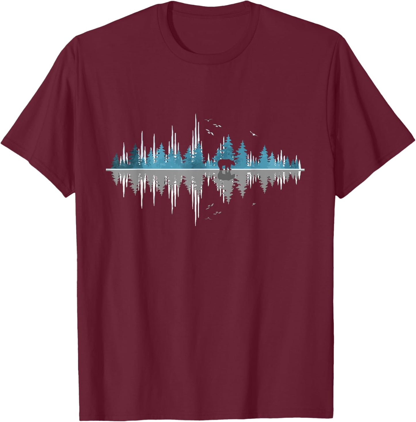 Trees Reflection Wildlife Nature Animal Bear Outdoor Forest T-Shirt - T-Shirt | Maroon