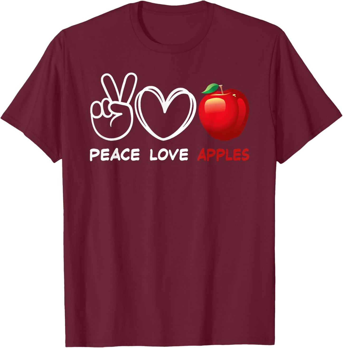 Peace, Love Apples Retro Apple Lover Fruit Lover T-Shirt - T-Shirt | Maroon