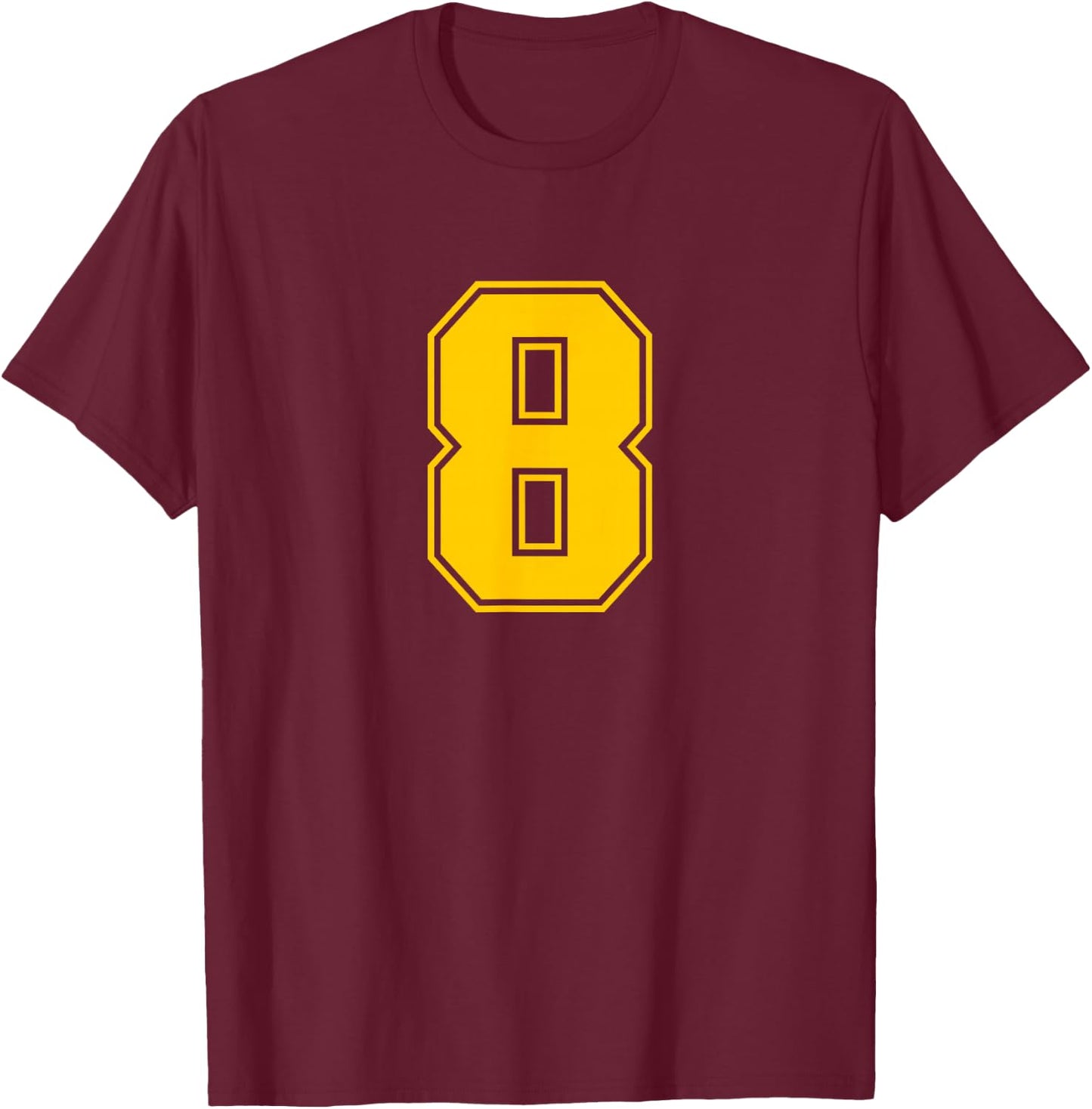 Number #8 Yellow Sports Team Number T-Shirt - T-Shirt | Maroon
