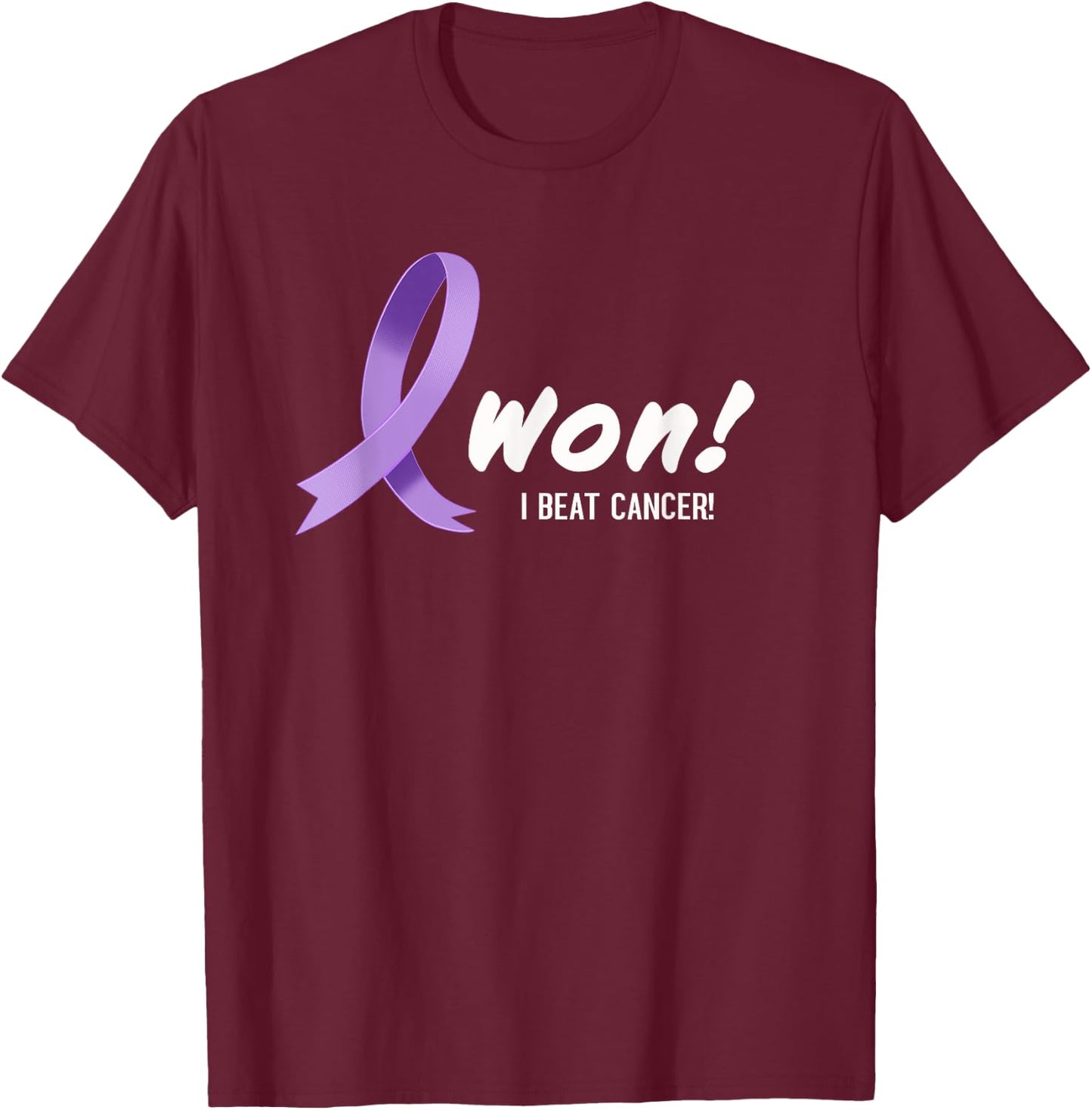 I Beat Cancer, I Won! Lavender Ribbon For All Types Cancer T-Shirt - T-Shirt | Maroon