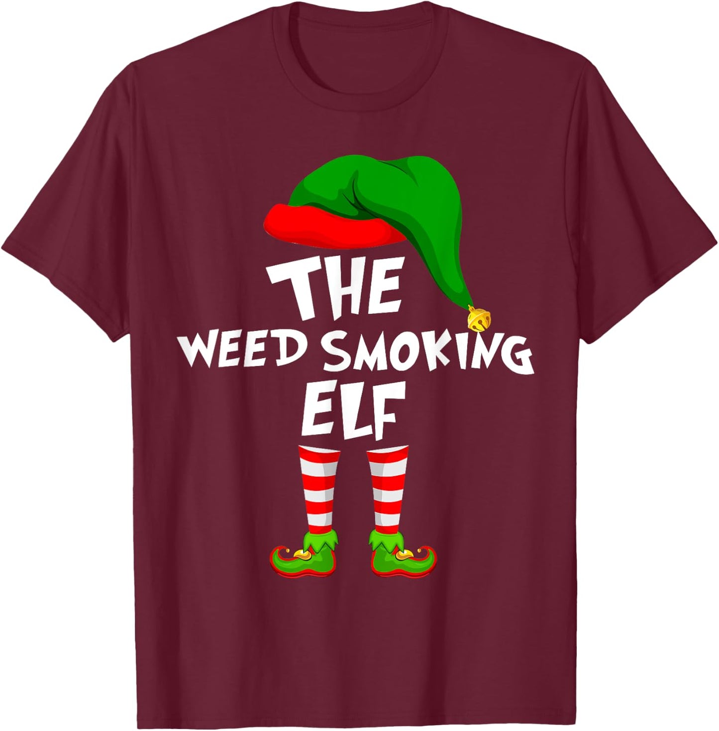 Funny Matching Family Christmas Weed Smoking Elf T-Shirt - T-Shirt | Maroon
