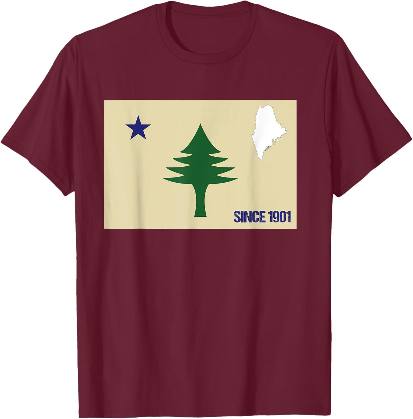 Maine Pine Tree State Flag Pride Patriotic Retro Vintage T-Shirt - T-Shirt | Maroon