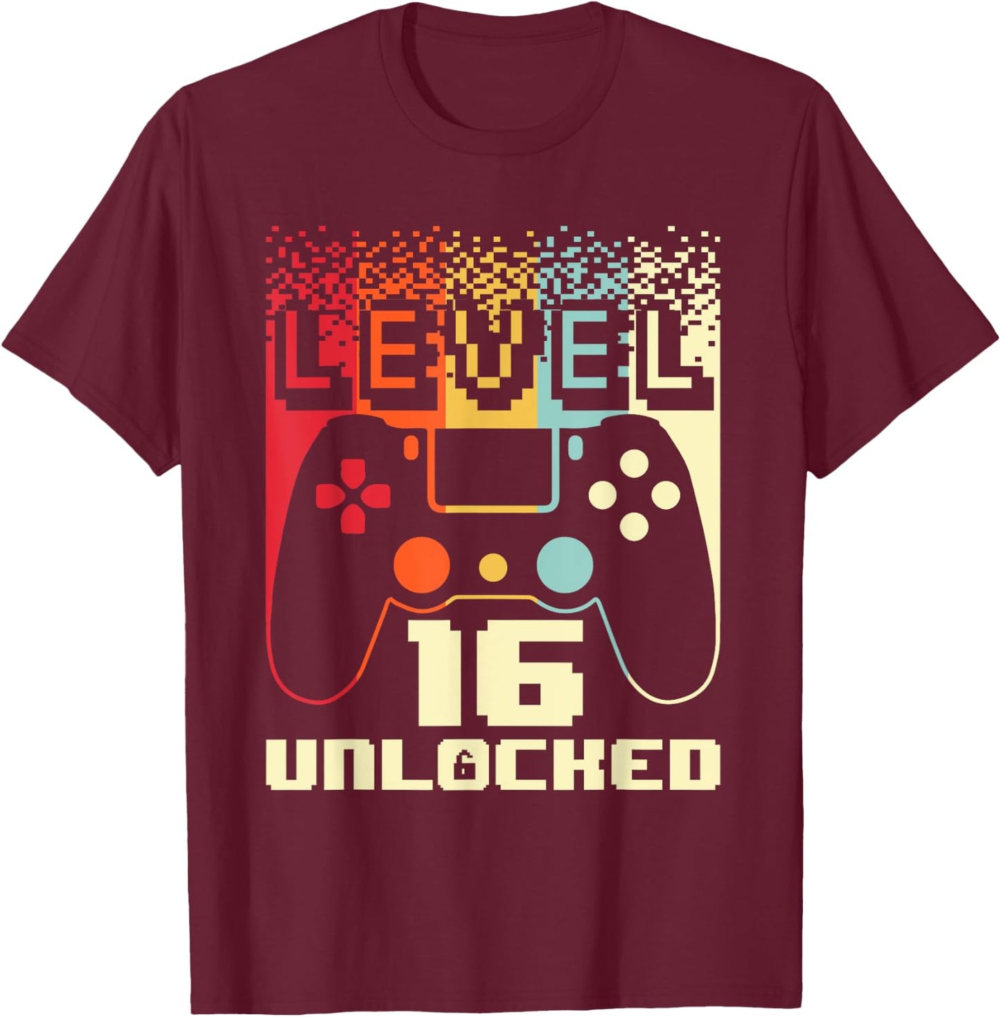 16th Birthday For Boys Level 16 Unlocked Gamer 16 Year Old T-Shirt - T-Shirt | Maroon