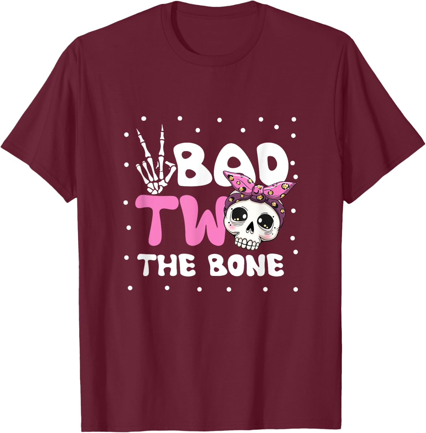 Bad Two The Bone Toddler Halloween 2nd Birthday Checkered T-Shirt - T-Shirt | Maroon
