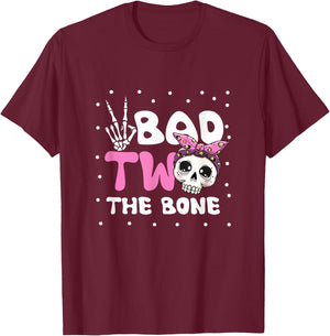 Bad Two The Bone Toddler Halloween 2nd Birthday Checkered T-Shirt - T-Shirt | Maroon