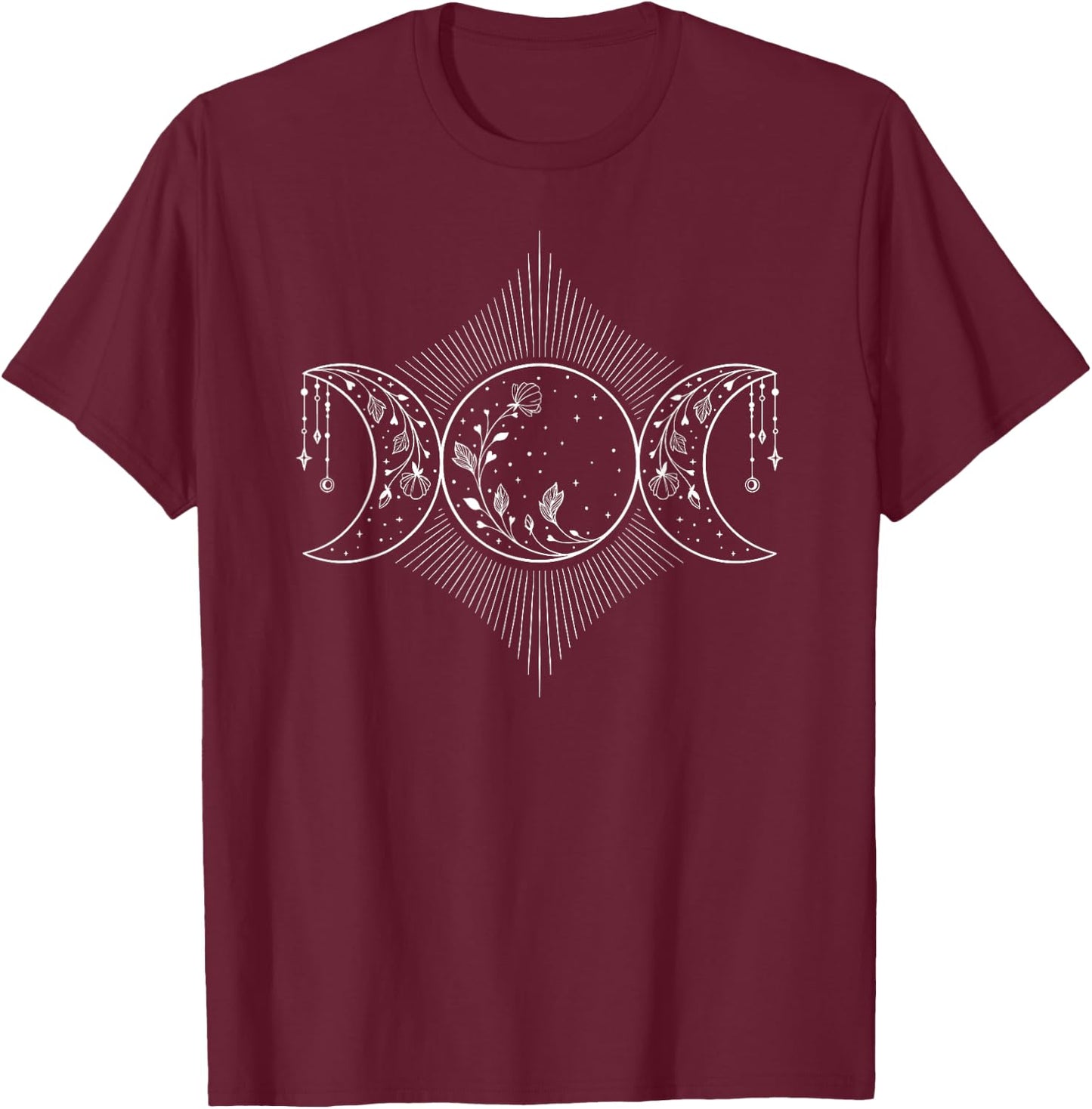 Triple Moon Goddess Floral Witch Aesthetic Pastel Goth T-Shirt - T-Shirt | Maroon