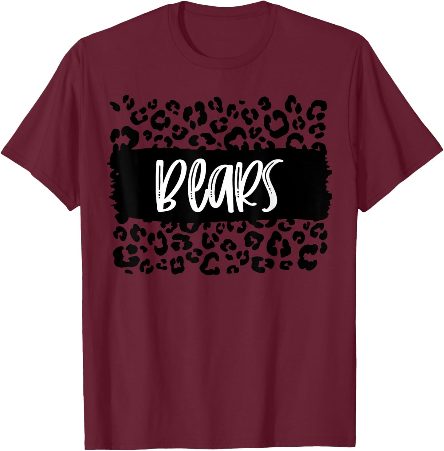 Bears Team Mascot School Spirit Game Night Leopard Print T-Shirt - T-Shirt | Maroon