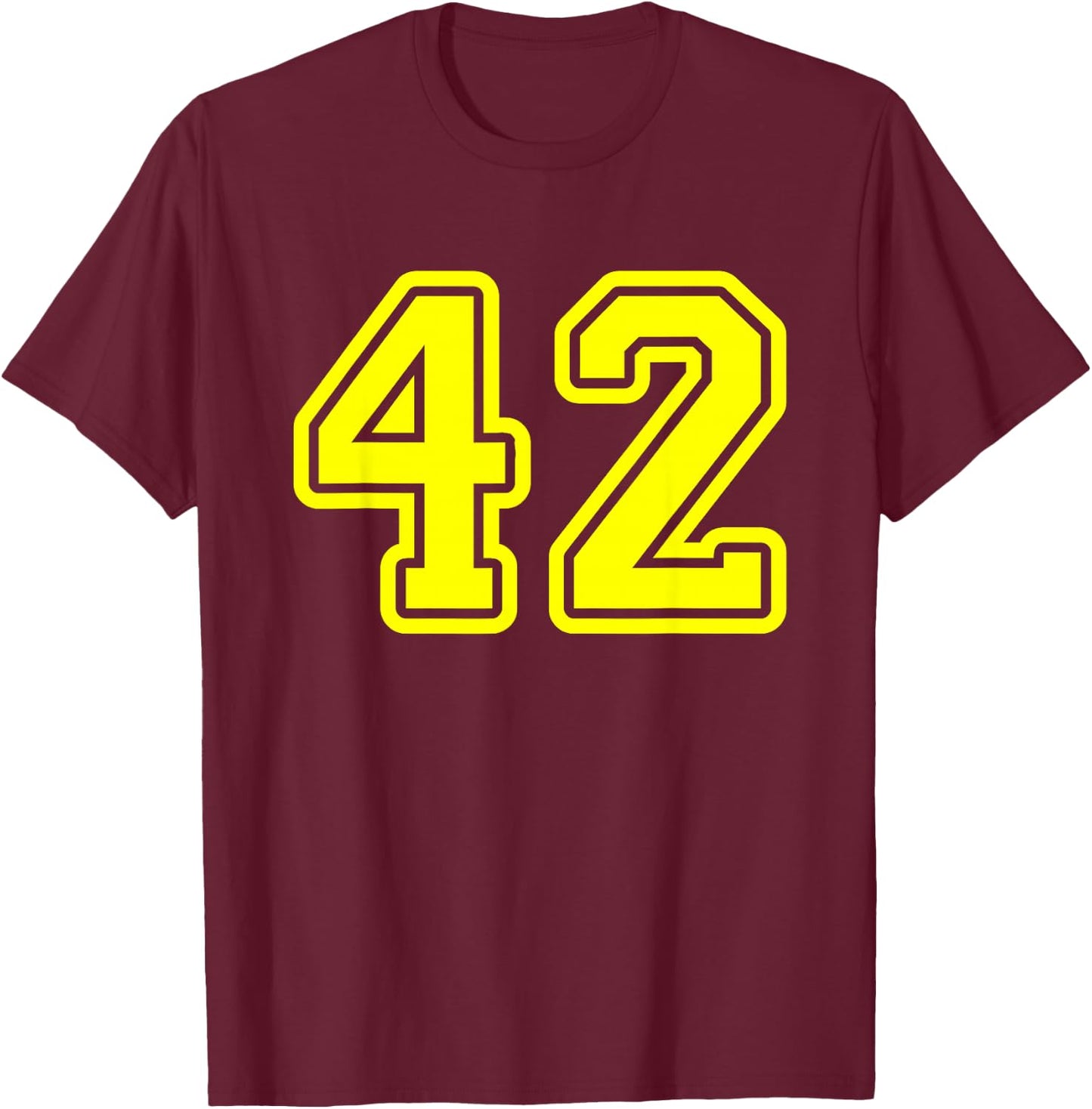 Yellow Sport Team Number #42 T-Shirt - T-Shirt | Maroon