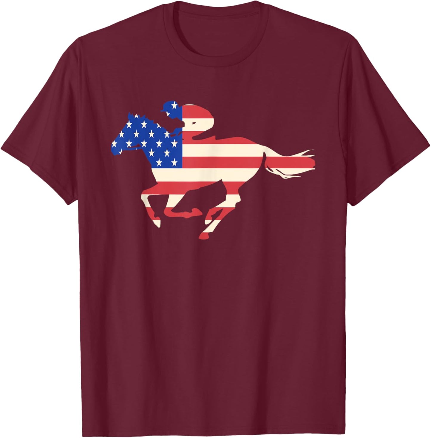 Horse Racing American Flag Equestrian Jockey Gift T-Shirt - T-Shirt | Maroon