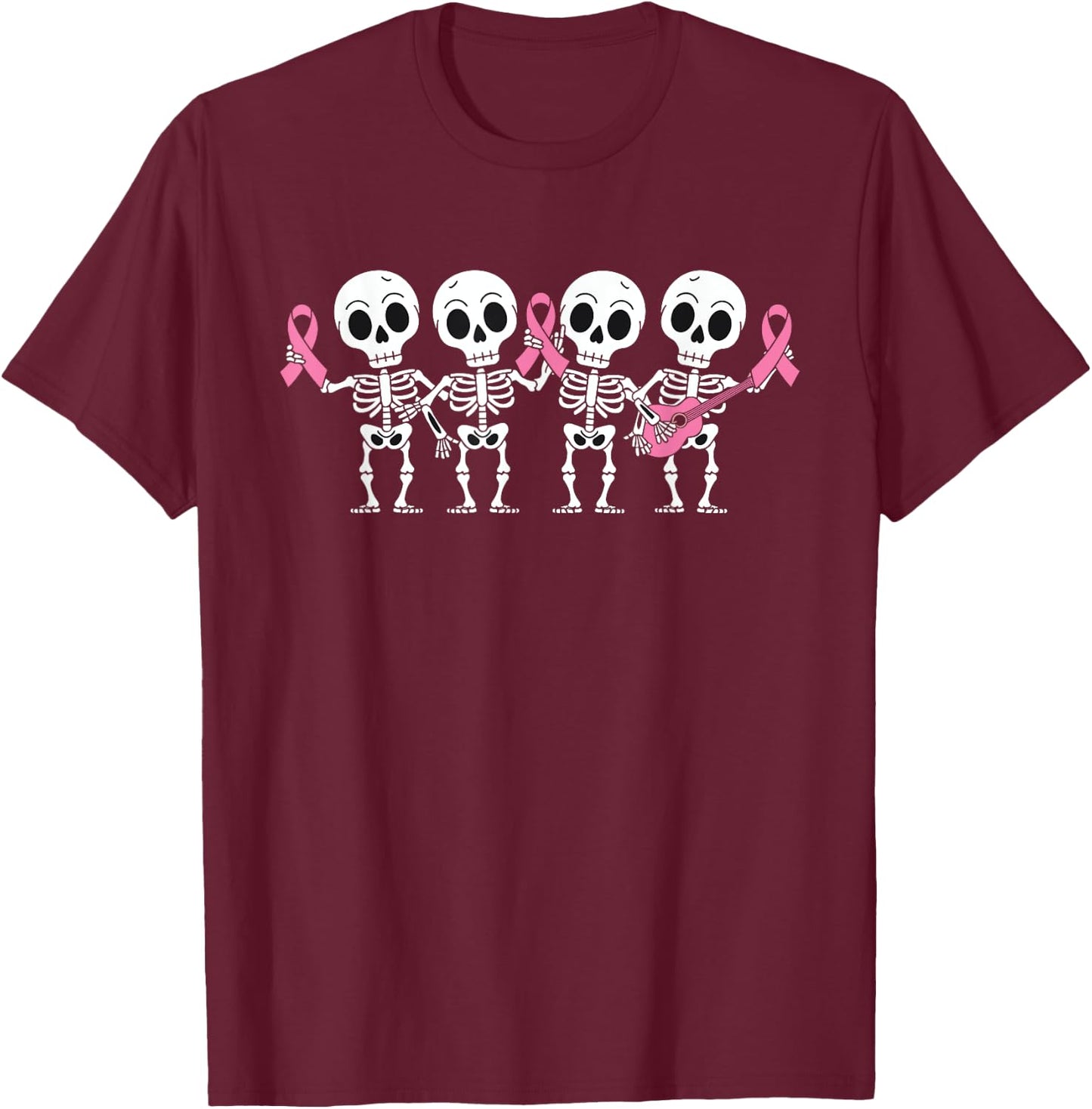 Pink Ribbon Breast Cancer Awareness Skeleton Women Men Kids T-Shirt - T-Shirt | Maroon