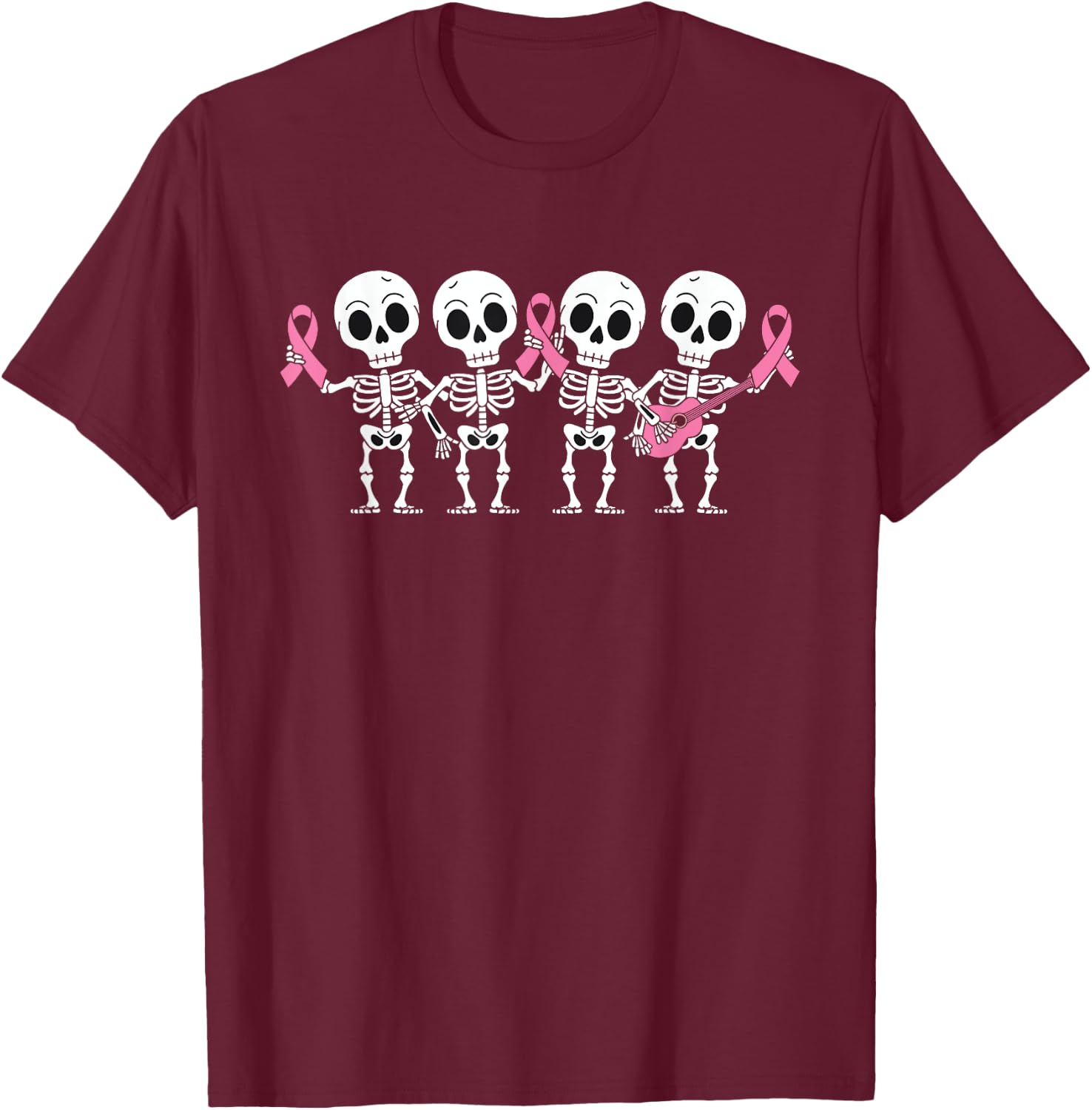 Pink Ribbon Breast Cancer Awareness Skeleton Women Men Kids T-Shirt - T-Shirt | Maroon