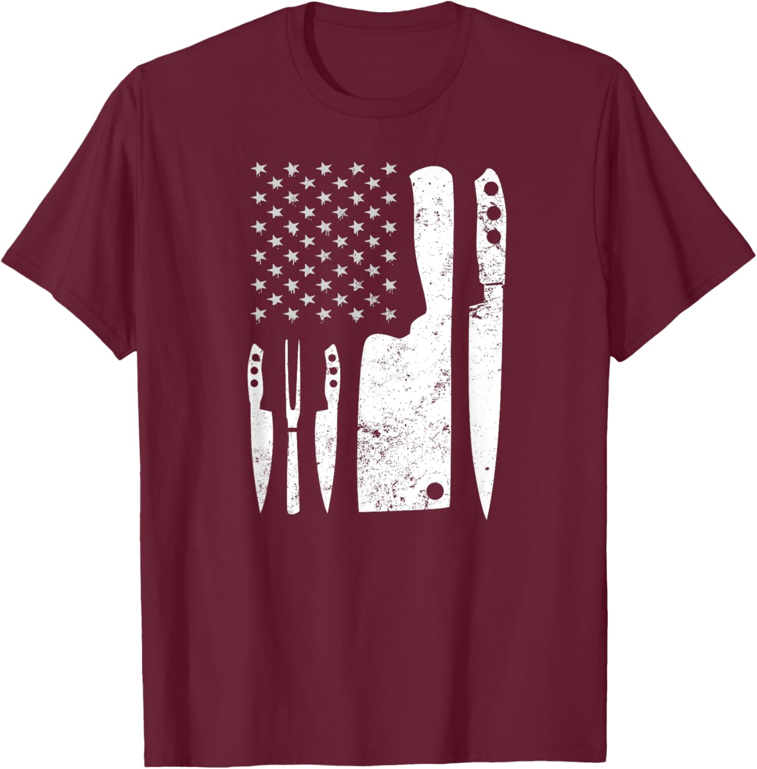 Cooking Chef Gifts & Chef Knife | Patriotic 4th of July US Flag Shirt - Men's Black Short Sleeve Classic Fit - Small T-Shirt - T-Shirt | Maroon