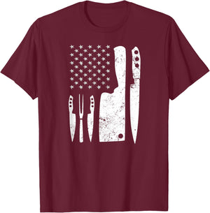 Cooking Chef Gifts & Chef Knife | Patriotic 4th of July US Flag Shirt - Men's Black Short Sleeve Classic Fit - Small T-Shirt - T-Shirt | Maroon