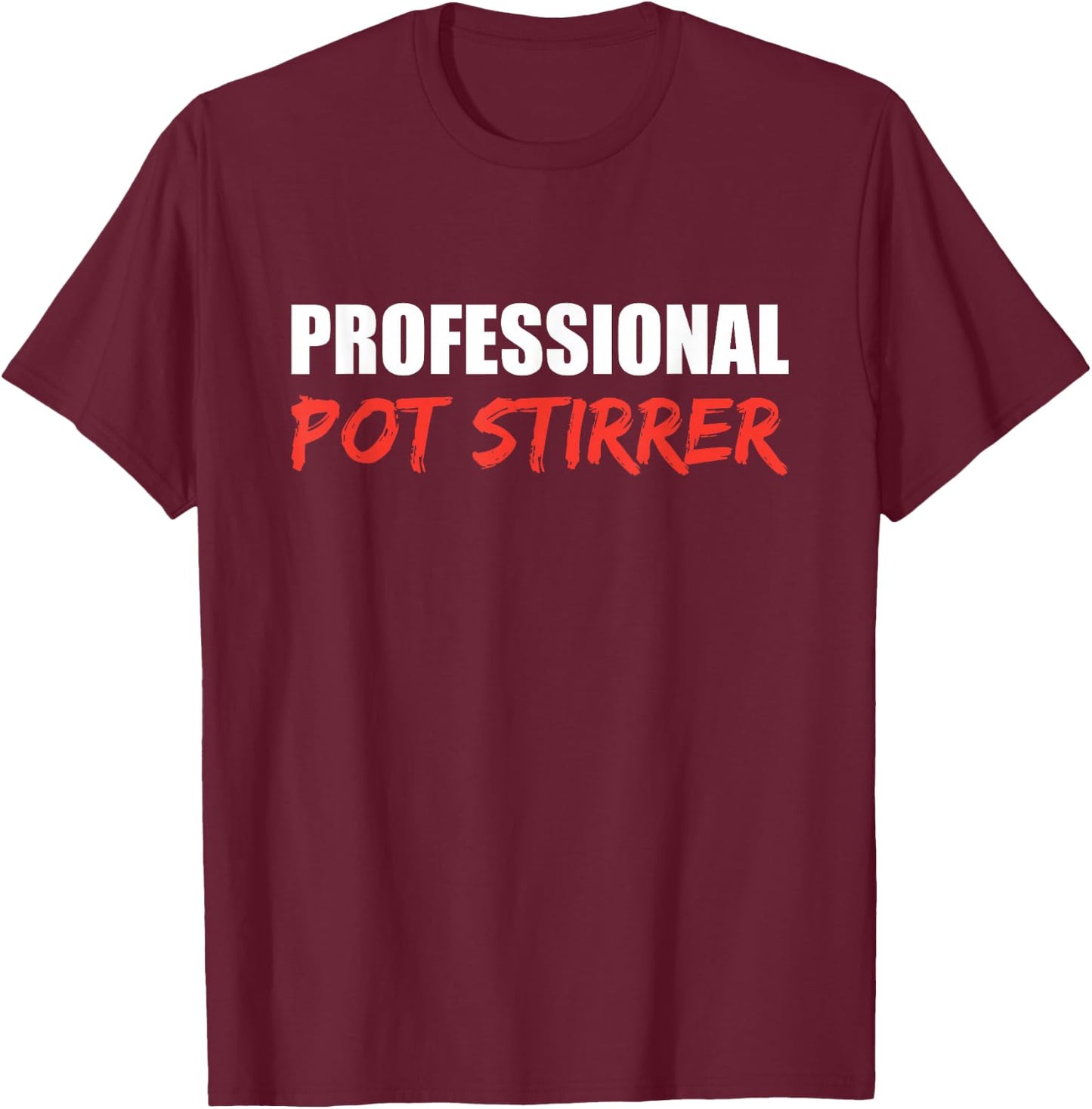 Chef Cook Culinary Professional Kitchen Cooking Professional Pot Stirrer - Black, Small, , Short Sleeve, Cotton Blend, Classic Fit, Mandarin Collar, Modern Professional, Imported T-Shirt - T-Shirt | Maroon
