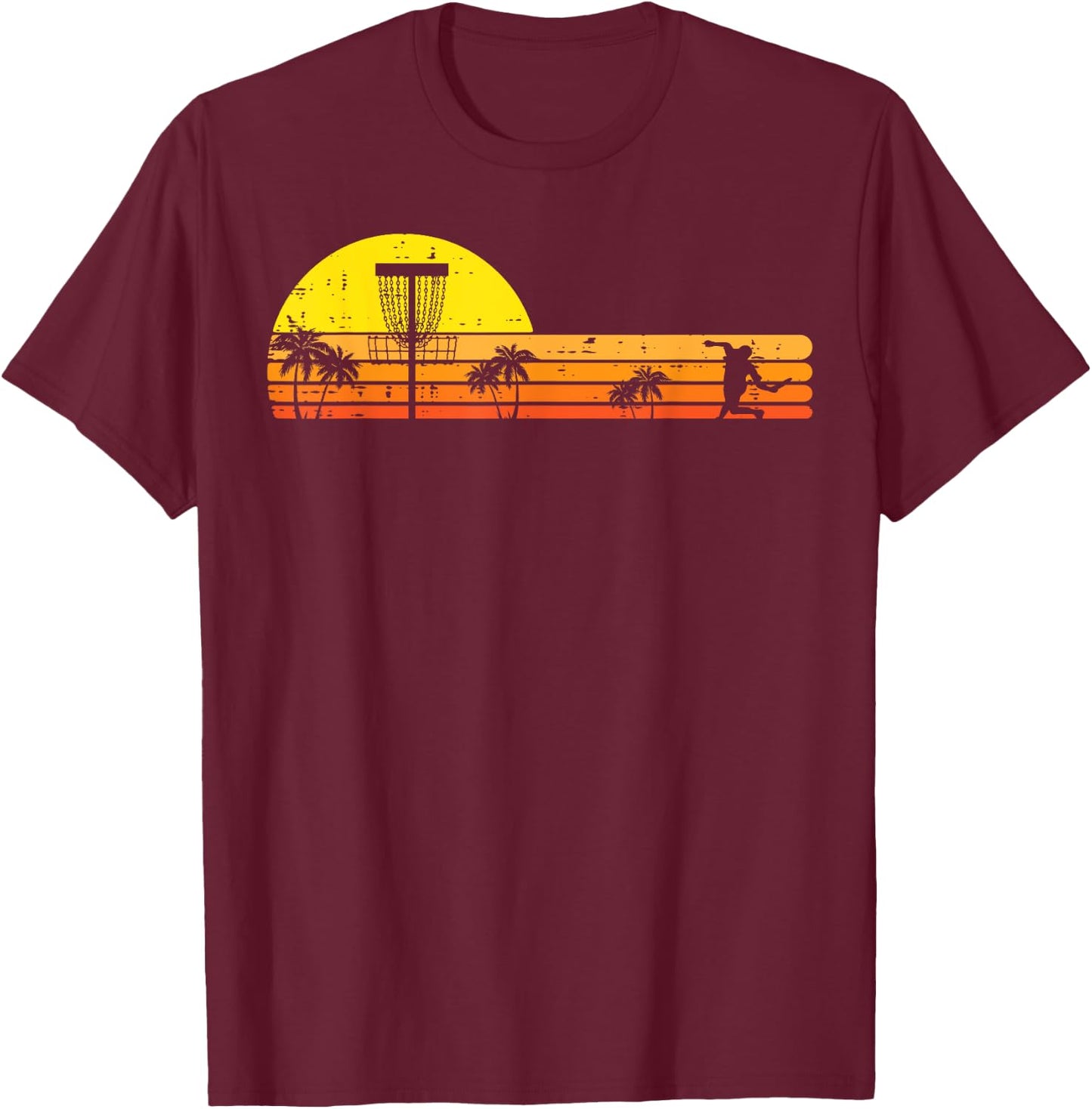Disc Golf Palm Trees Retro Frisbee Frolf Sport Men Women Kid T-Shirt - T-Shirt | Maroon
