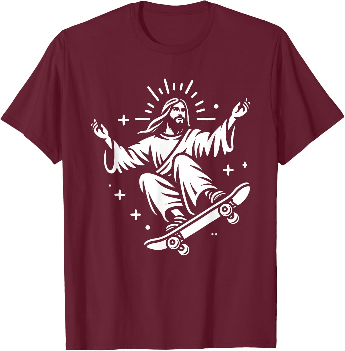 Jesus Riding Skateboard Funny Christian Skateboarding T-Shirt - T-Shirt | Maroon