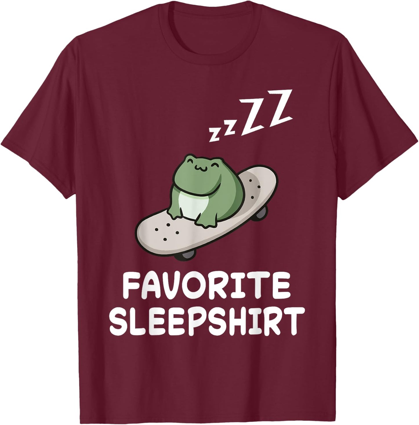 Frog Skateboard Frogs Nap Sleeping Sleep Pajama Nightgown T-Shirt - T-Shirt | Maroon