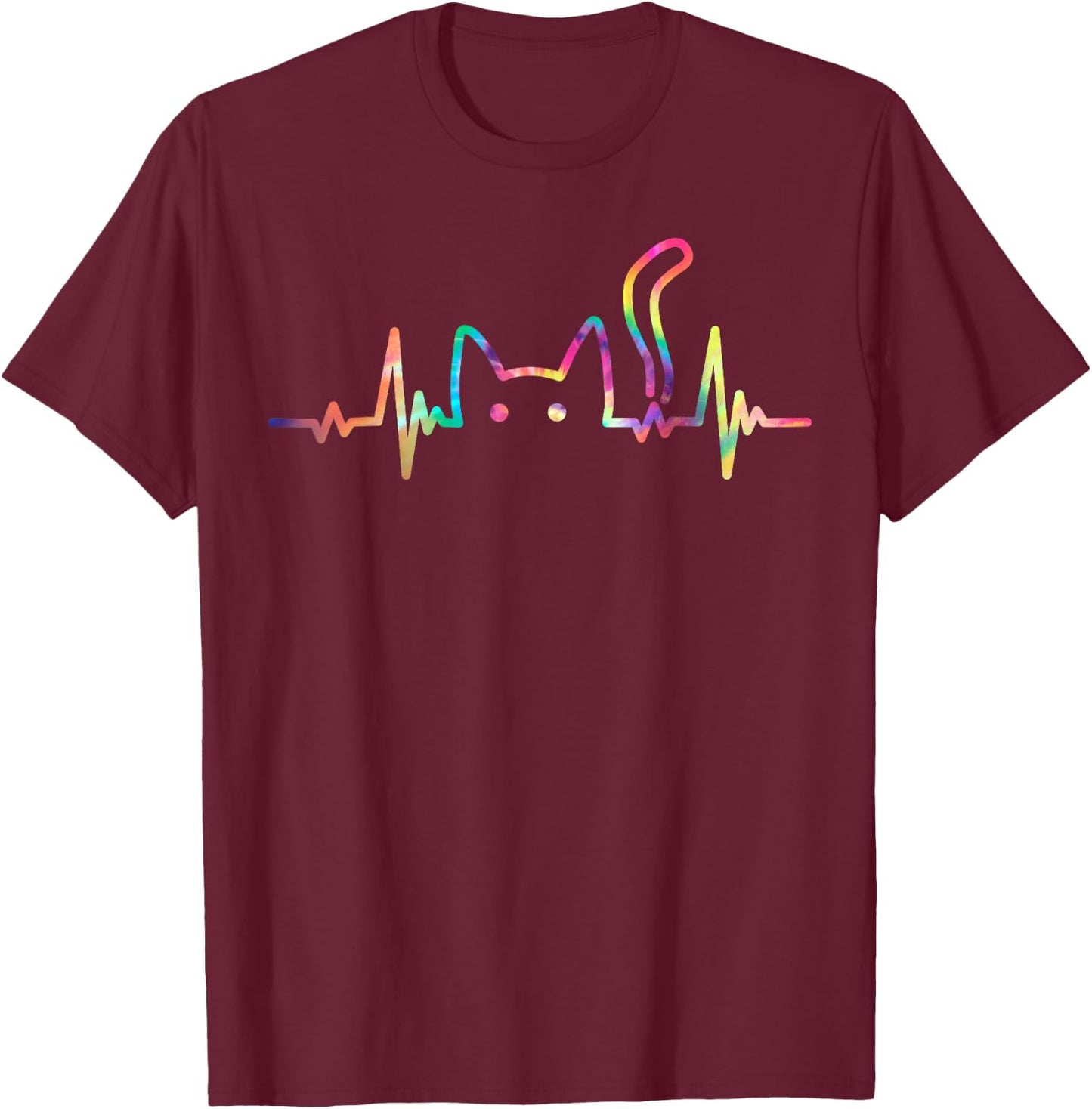 Heartbeat Cat Lover Animal Silhouette Cute Cat Women Girls Kids T-Shirt - T-Shirt | Maroon